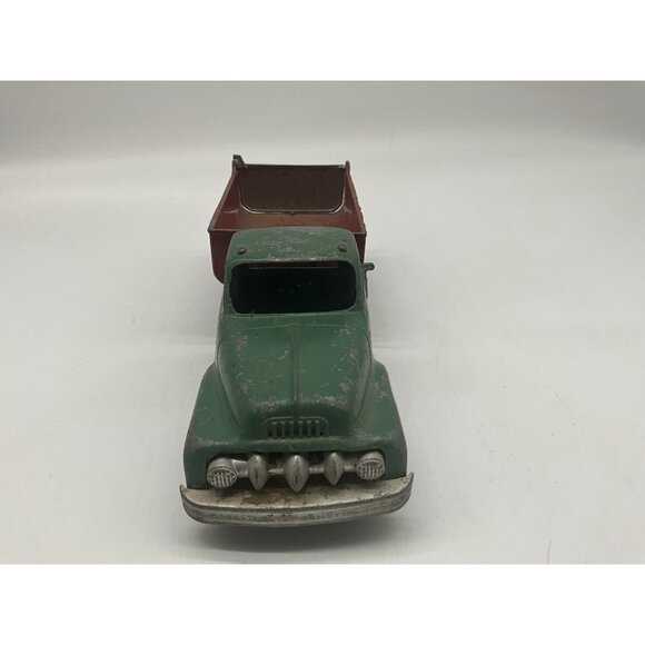 Hubley Vintage Diecast Green And Red #469 476 Kiddie Toy Dump Truck 9" Long x 3" - Picture 4 of 15